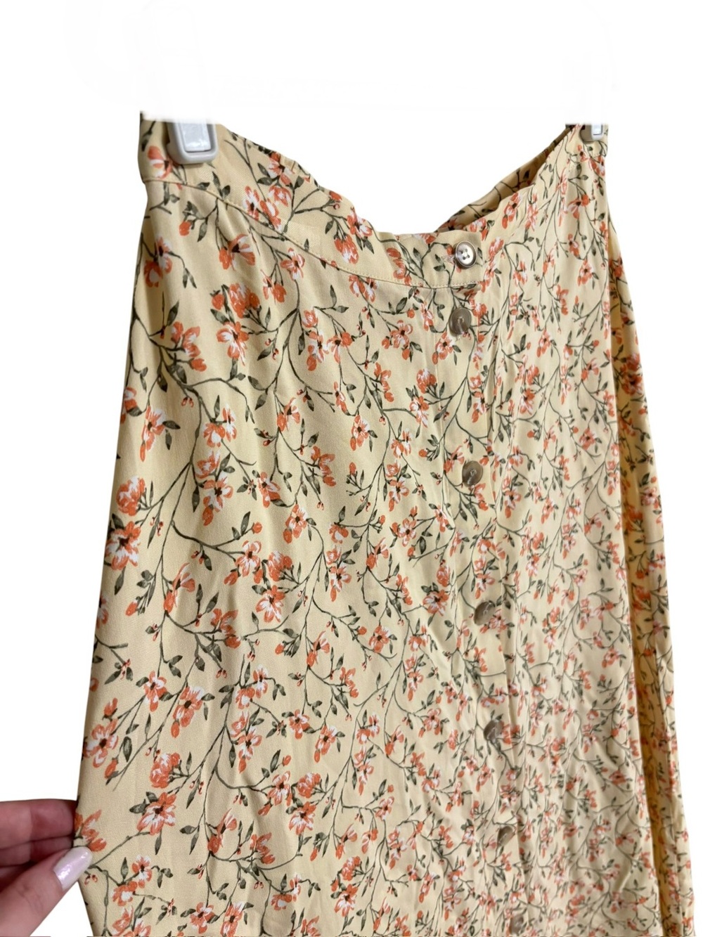 Vintage light yellow floral cottagecore prairie button up midi pull on skirt 12 - Picture 4 of 11